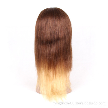 Human Hair Wig Straight Highlight Honey Blonde Brown Lace Frontal Wig Pre Plucked Brazilian Remy For Women